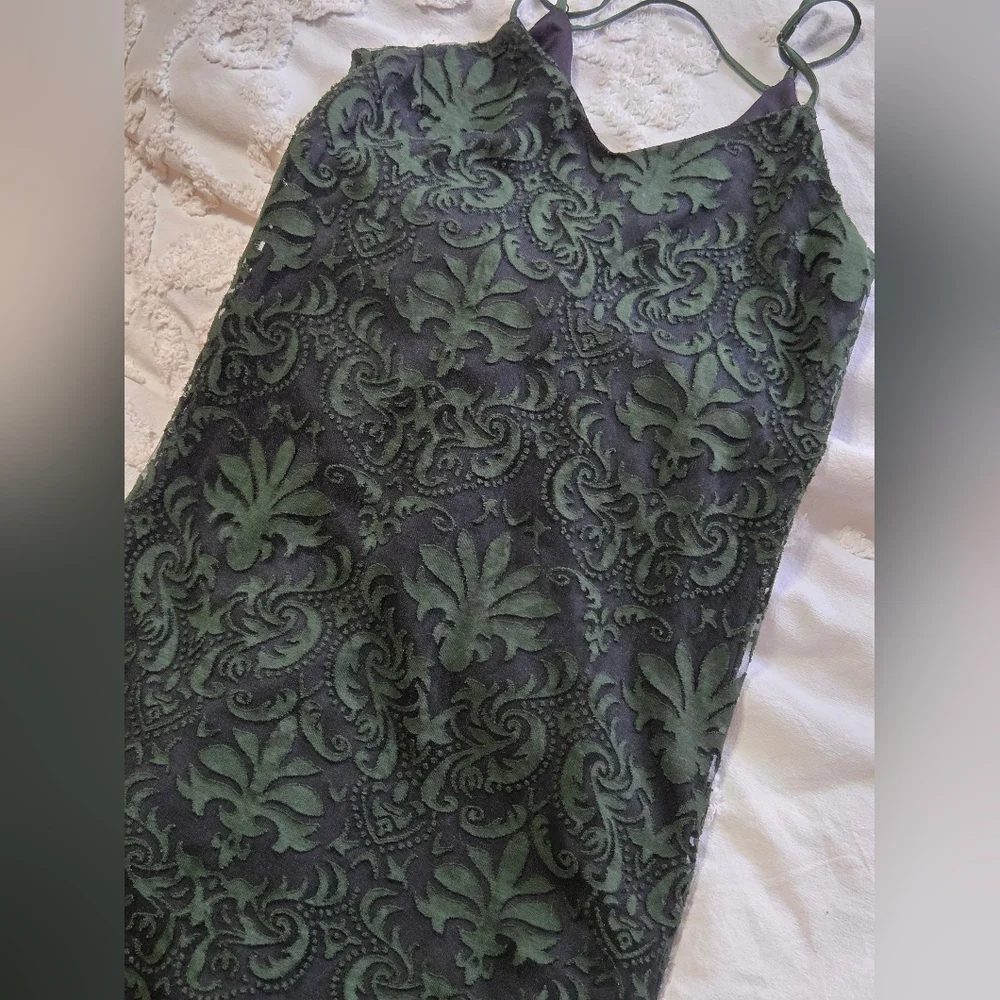 Dex Emerald Green+Black Damask Mesh Mini Dress Sz S Whimsigoth - Picture 5 of 16